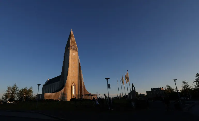 A statue of Norse explorer Leif Erikson near Hallgrimskirkja church ahead of a referendum on whether Iceland should resume accession negotiations with the European Union, in Reykjavik, Iceland, August 10, 2026. Denis Balibouse