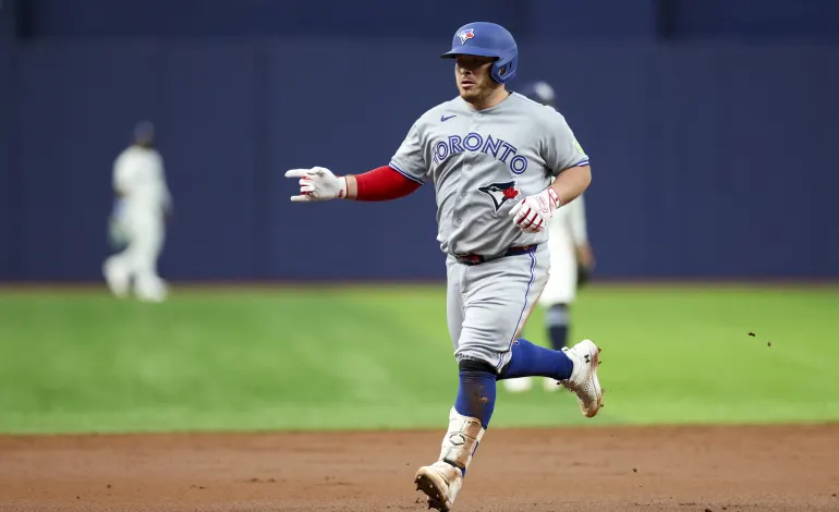 Aug 18, 2026; St. Petersburg, Florida, USA; Toronto Blue Jays catcher Alejandro Kirk (30) runs the bases after hitting a two-run home run against the Tampa Bay Rays in the third inning at Tropicana Field. Mandatory Credit: Nathan Ray Seebeck-Imagn Images