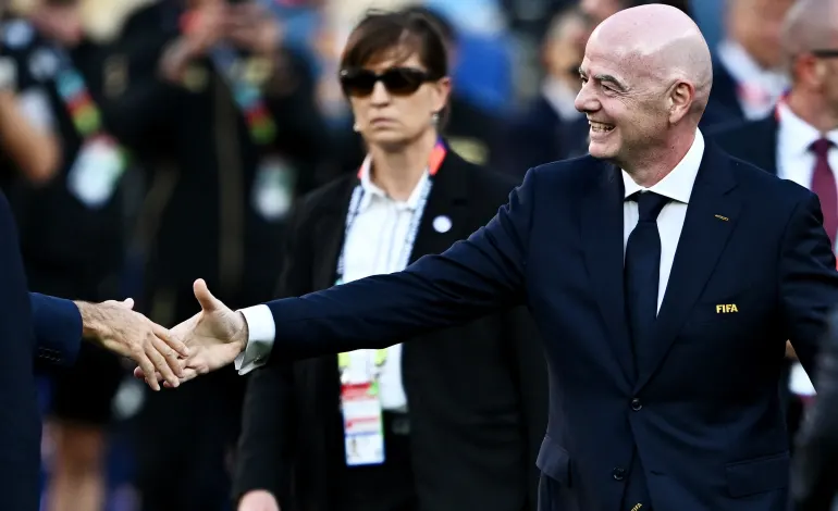 Soccer Football - FIFA World Cup 2026 - Final - Spain v Argentina - New York/New Jersey Stadium, East Rutherford, New Jersey, U.S. - July 19, 2026 FIFA President Gianni Infantino during the trophy presentation after the match Dylan Martinez