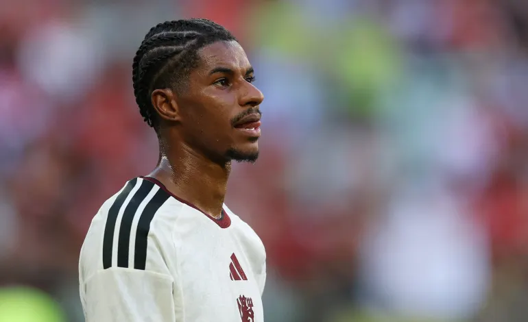 Soccer Football - Pre Season Friendly - Manchester United v AC Milan - Tarczynski Arena, Wroclaw, Poland - August 15, 2026 Manchester United's Marcus Rashford Kacper Pempel