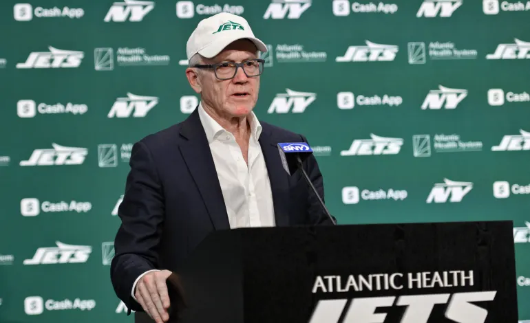 Jan 27, 2025; Florham Park, NJ, USA; New York Jets owner Woody Johnson speaks during an introductory press conference at Atlantic Health Jets Training Center. Mandatory Credit: John Jones-Imagn Images