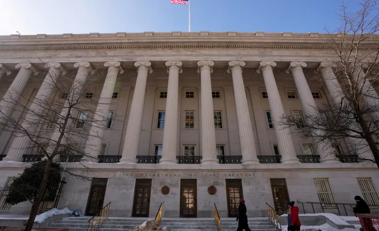 A general view of the U.S. Department Of The Treasury on day two of a partial government shutdown in Washington, D.C., U.S., February 1, 2026. Ken Cedeno