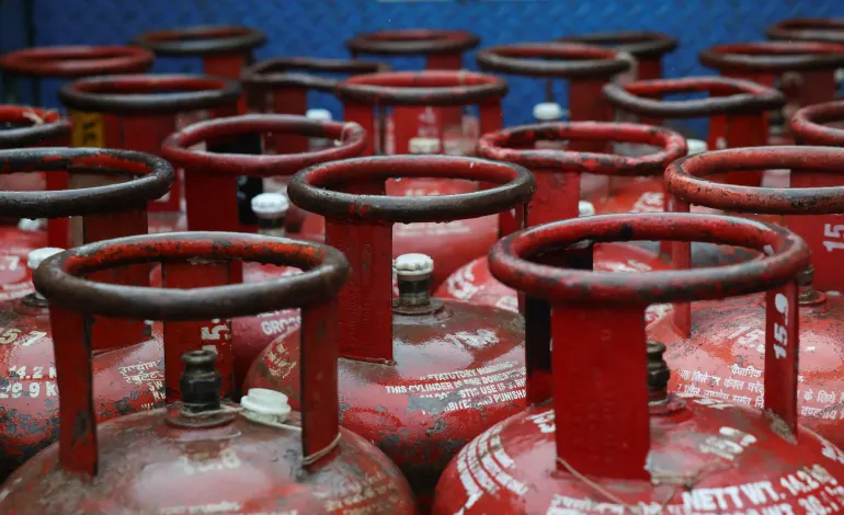 LPG cylinders are pictured inside a truck outside a gas agency, in Manesar, Haryana, India, April 7, 2026. Bhawika Chhabra
