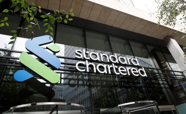 The Standard Chartered bank logo is seen at their headquarters in London, Britain, July 26, 2022.  Peter Nicholls