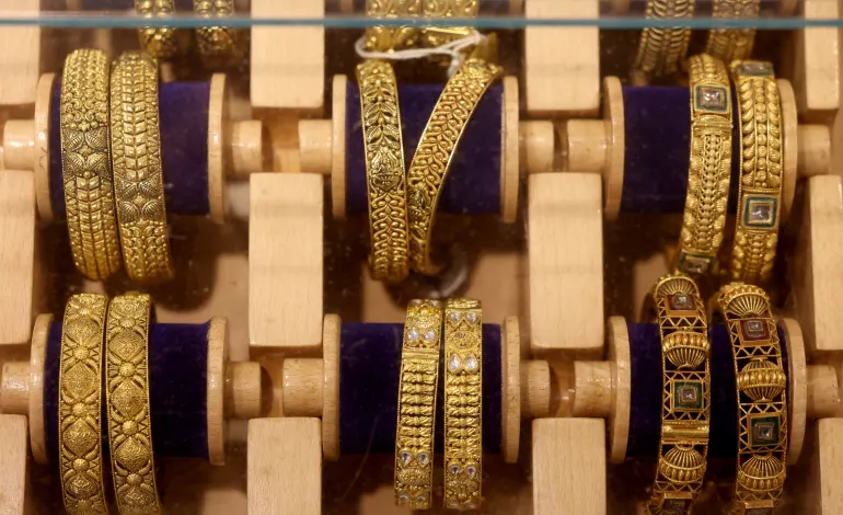 Gold bangles are displayed inside a jewellery store in the old quarters of Delhi, India, May 11, 2026. Bhawika Chhabra