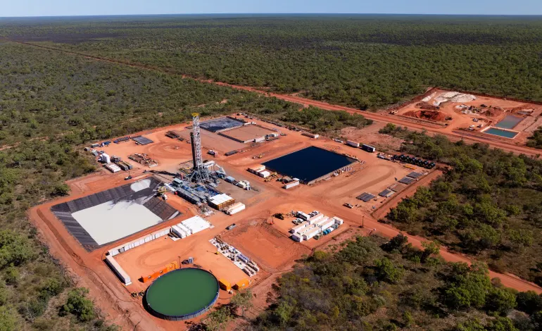 A drone view of Tamboran Resources' Shenandoah drilling site in the Northern Territory's Beetaloo Basin, Australia, July 14, 2026. Tamboran Resources/Handout via