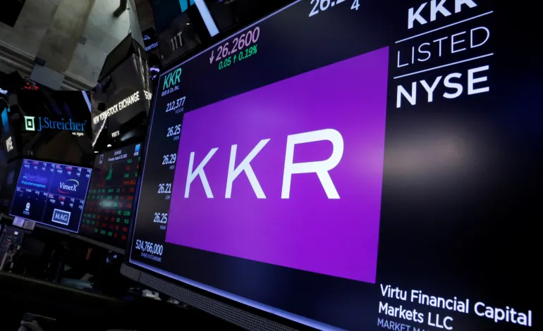 Trading information for KKR & Co is displayed on a screen on the floor of the New York Stock Exchange (NYSE) in New York, U.S., August 23, 2018. Brendan McDermid