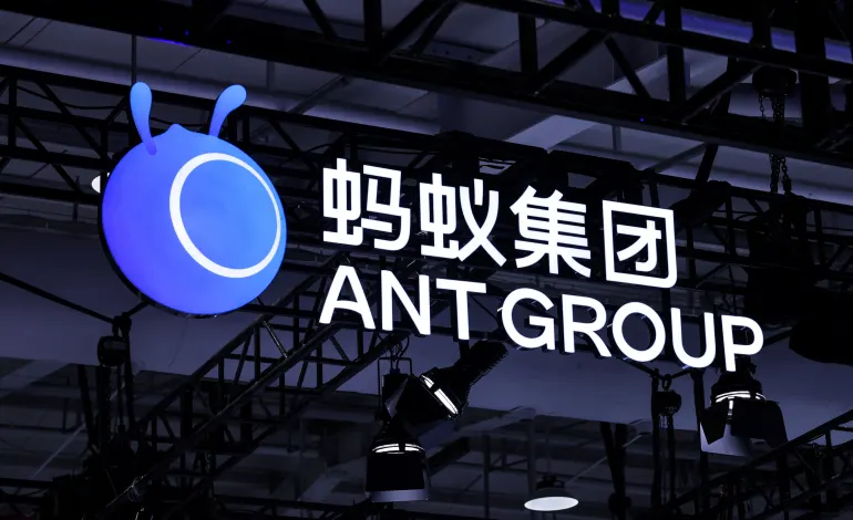 A logo of Ant Group at its booth at China International Fair for Trade in Services (CIFTIS) in Beijing, China, September 10, 2025. Maxim Shemetov